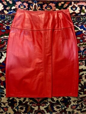 Vintage Catrina Red Leather High Waist Pencil Skirt XS/S / Like NEW